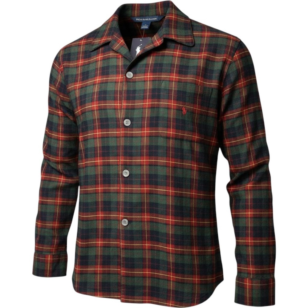 Polo Ralph Lauren Pajama Shirt Mens Medium Green Red Plaid Flannel Sleep Top NWT